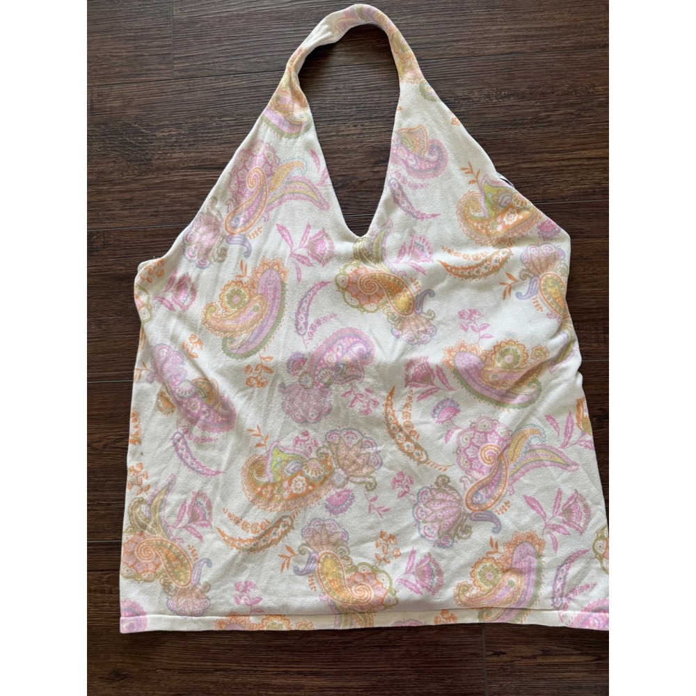 Lauren Ralph Lauren Silk Blend Paisley Halter Top Pink Orange Cream 2X Plus Size